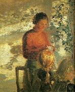 Anna Ancher to smapiger far undervisning i syning oil painting